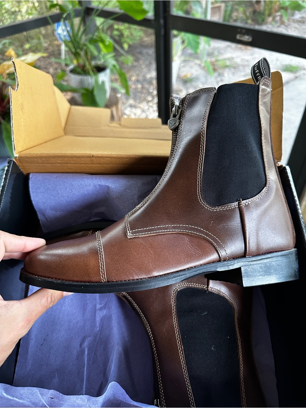 Women’s zip up brown paddock boots size 9